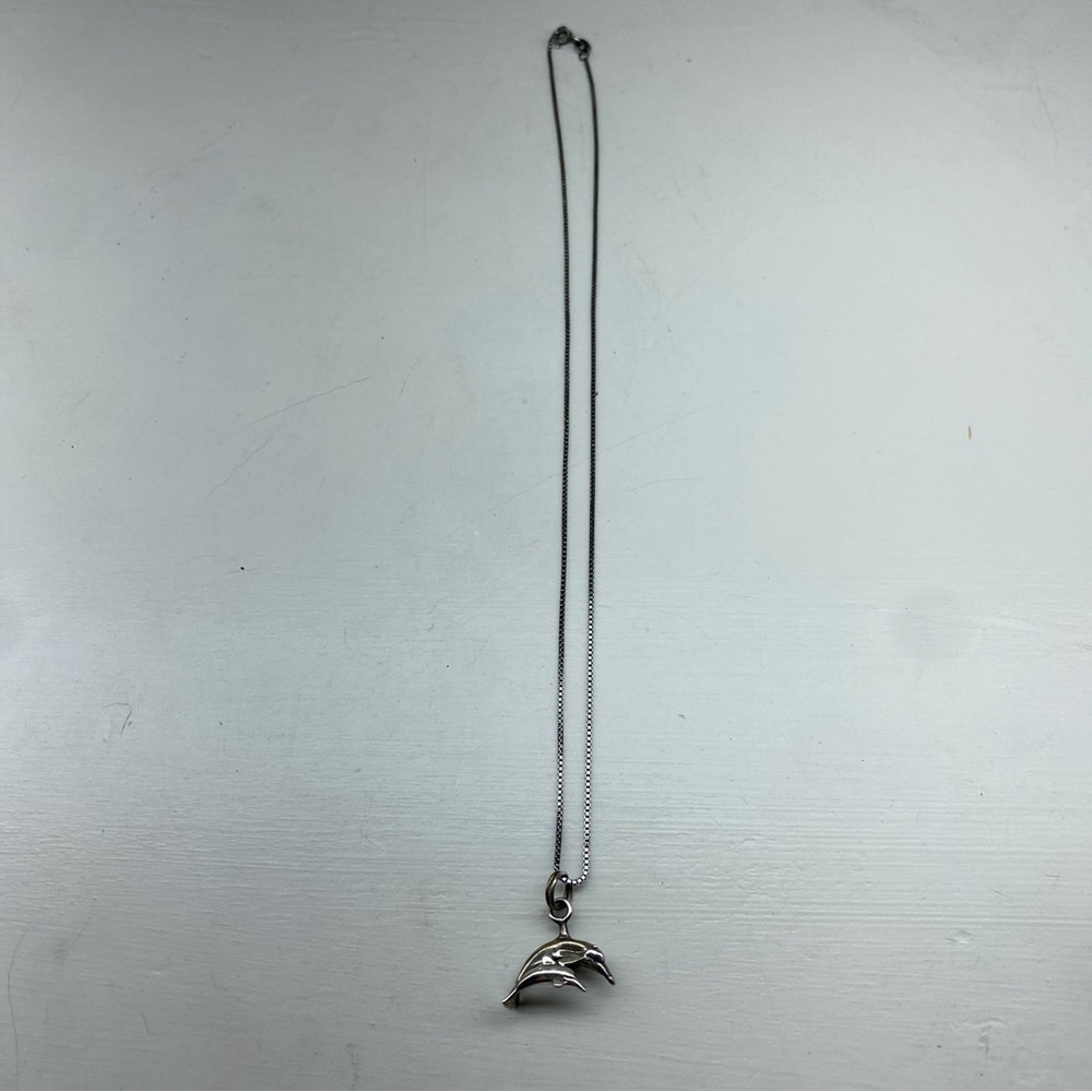 Sterling Silver Vintage Double Dolphin Necklace